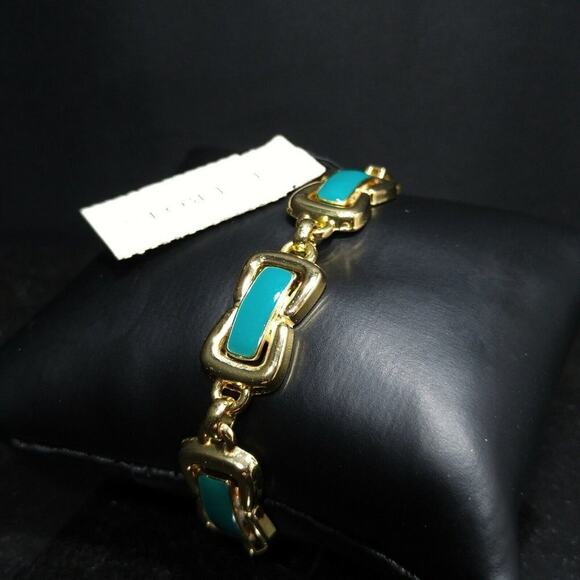 Talbot's Teal Green Enamel Gold Tone Link Bracelet, New With Tags, 7 1/4 Inches - Picture 6 of 8